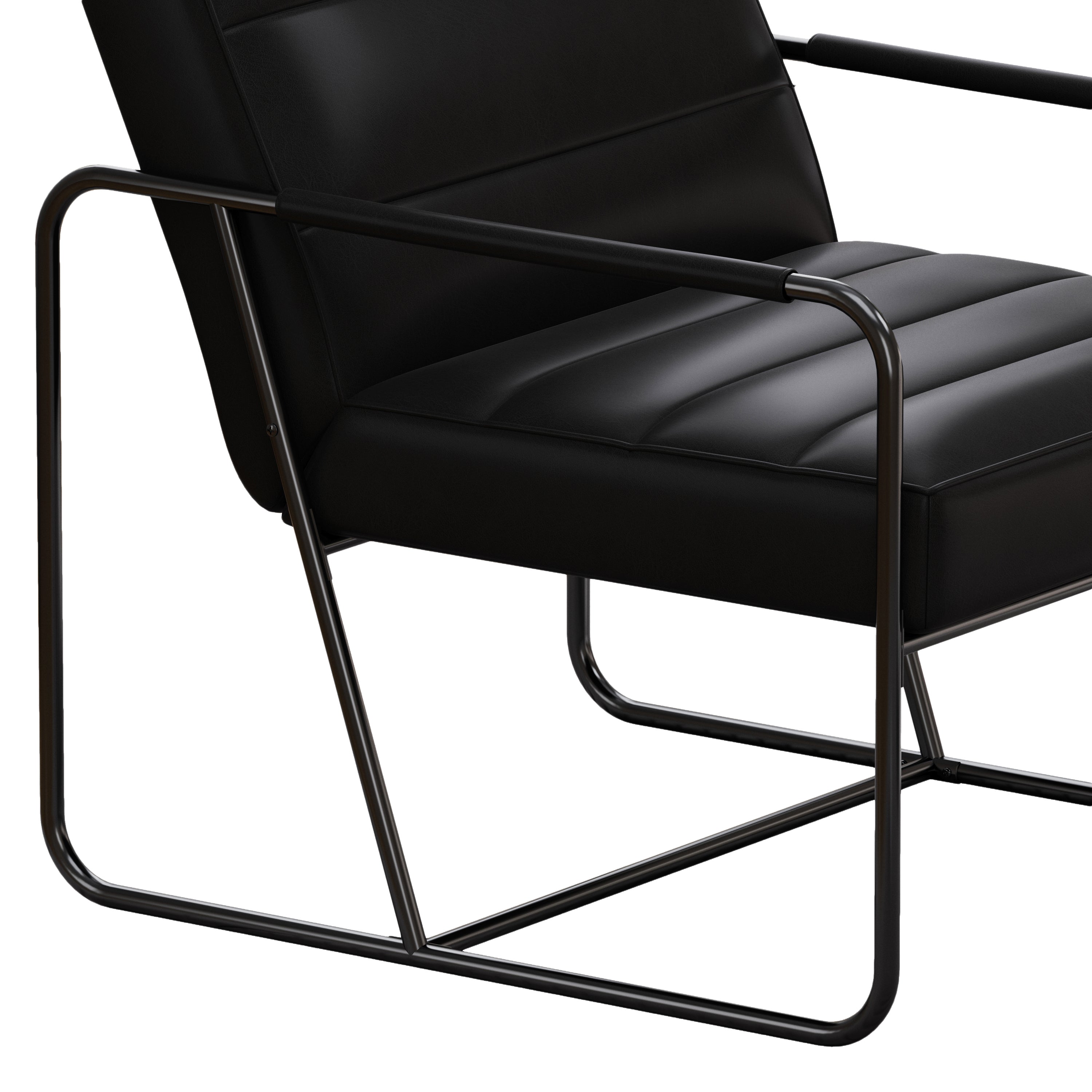 Modern Metal Framed Armchair with Black Technical Leather,   Stylish & Comfortable Indoor Lounge Accent Chair for Living Room, Office,Bedroom