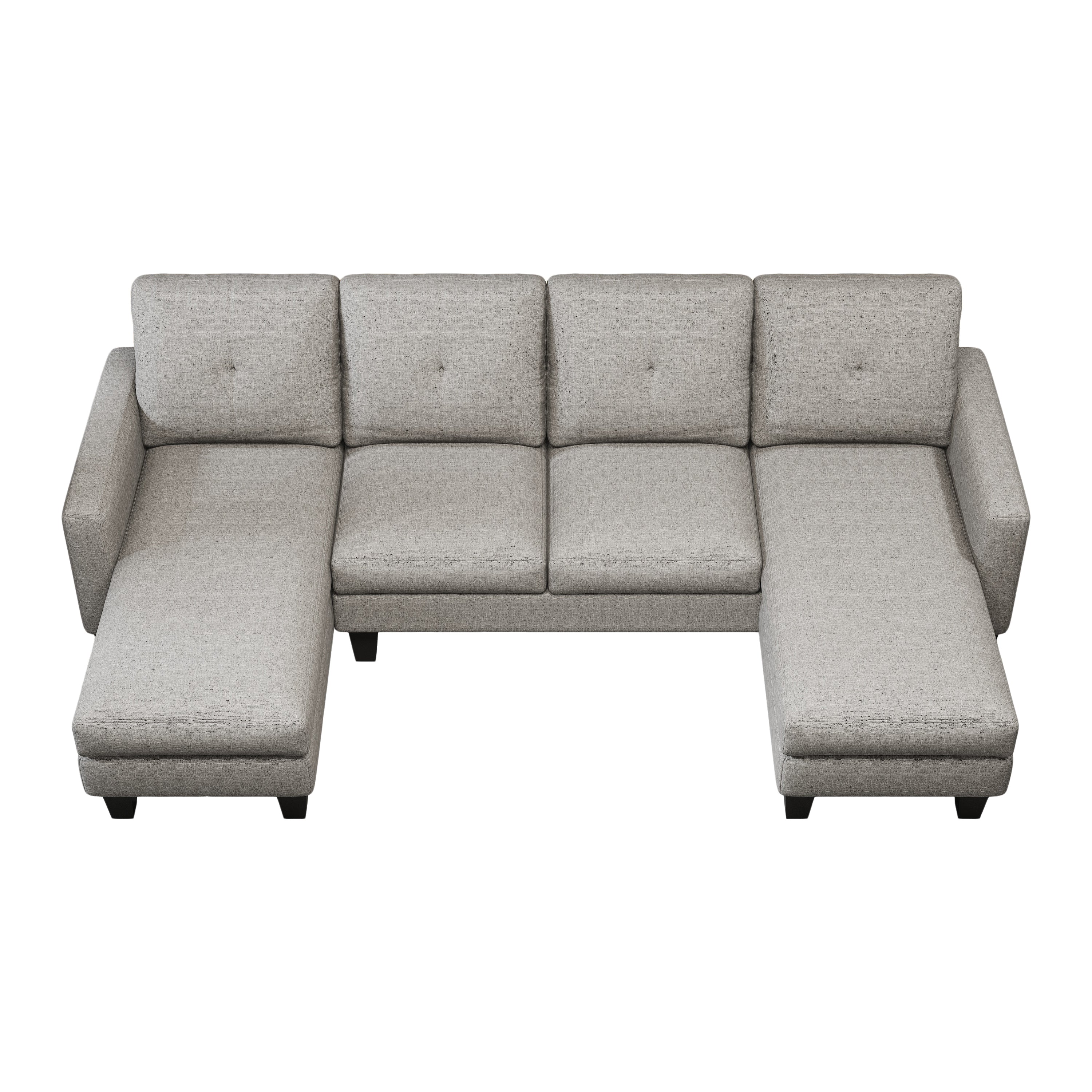 U-Shaped Sofa Coch 4-Seat Sofa with Chaise Polyester Fabric for Living Room Apartment Office (Light Grey)