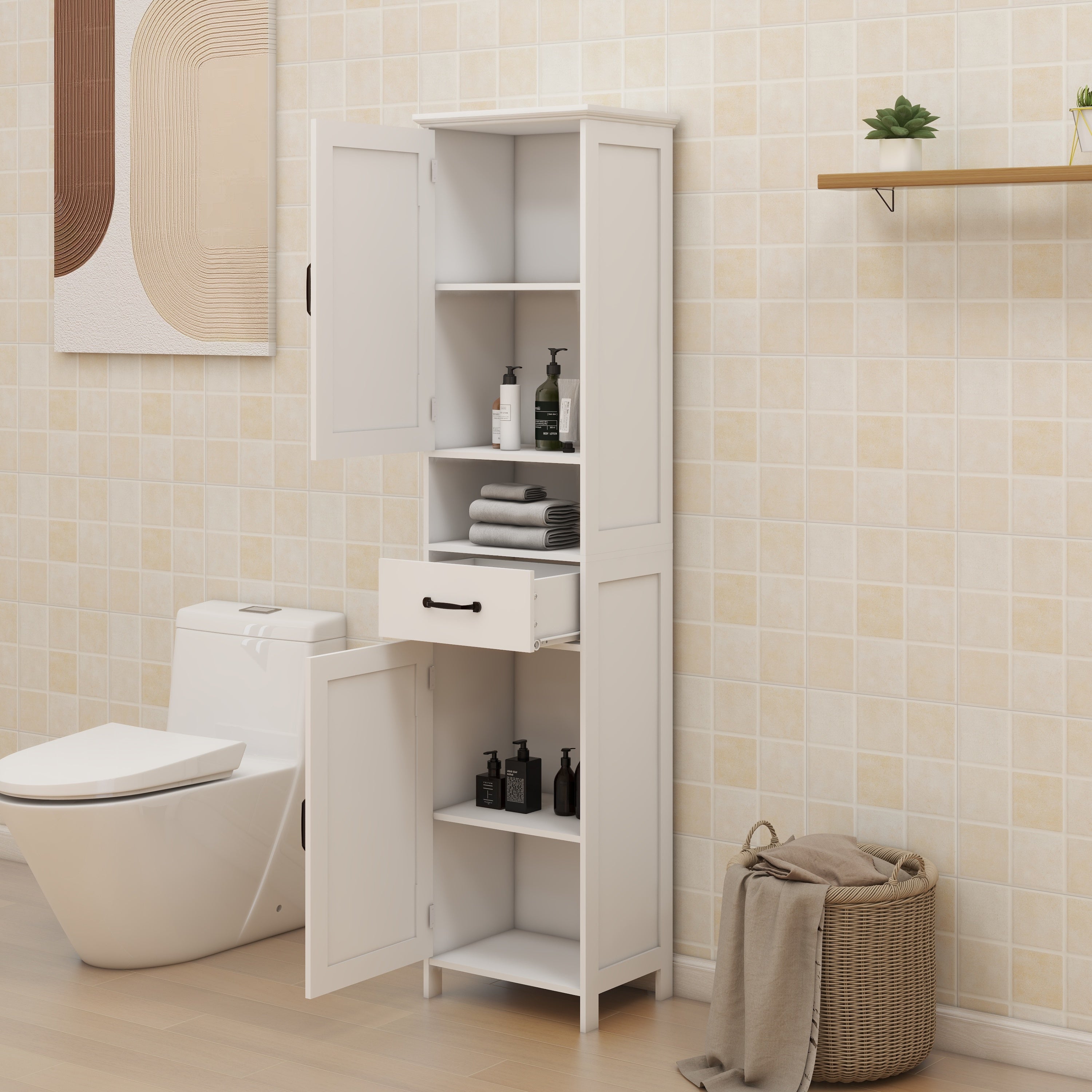 Double Door Narrow Height Slim Floor Standing Cabinet