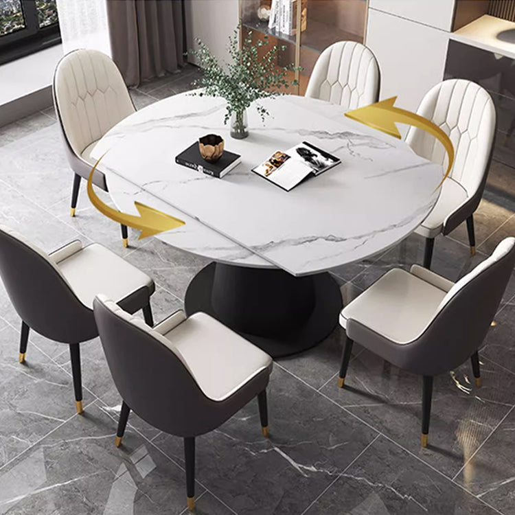 Luxurious Round Dining Table Extendable Marble Top & Carbon Steel Pedestal qc-wy-1902