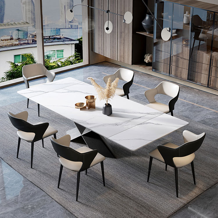 Modern Foldable Rectangular Dining Table with Marble Top and X Base for 6-8 Person qc-170