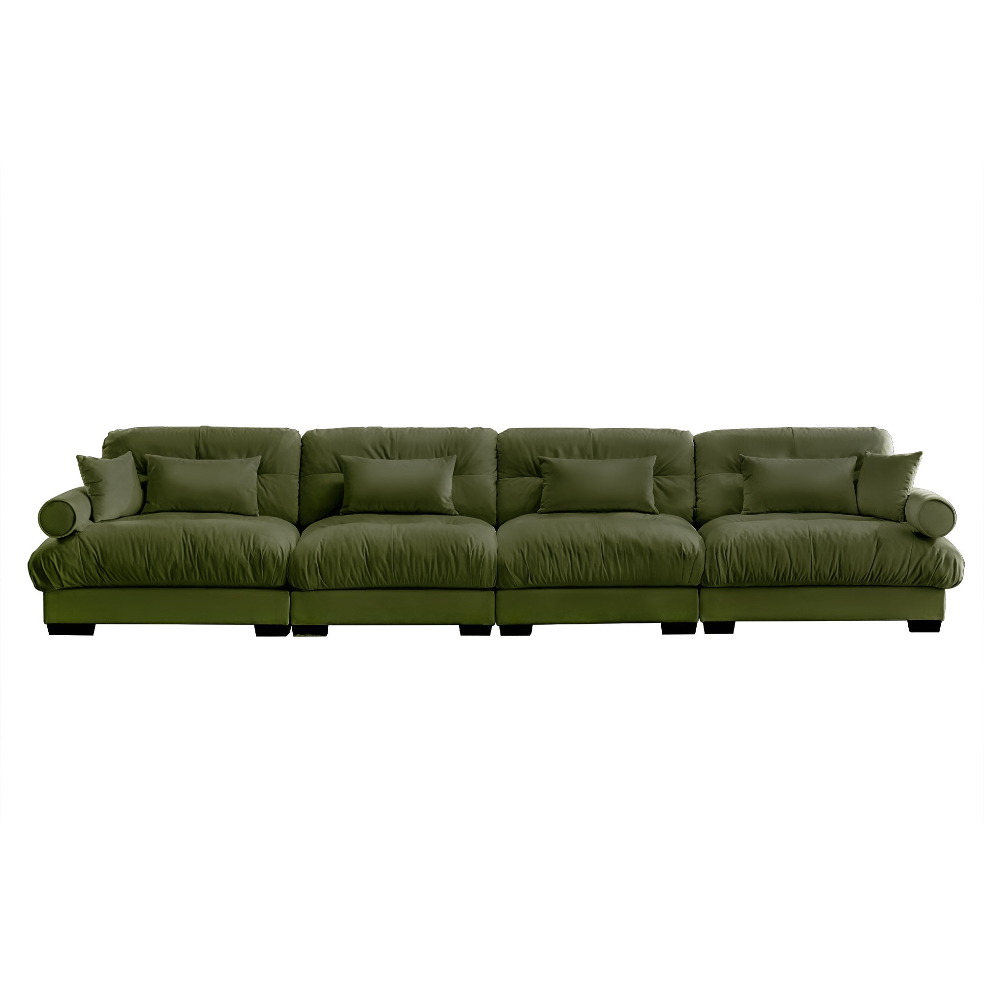 Oversized 4-Seater Velvet Sectional Sofa with Ottoman, Deep Seat Cloud Couch for Living Room, Oliver green