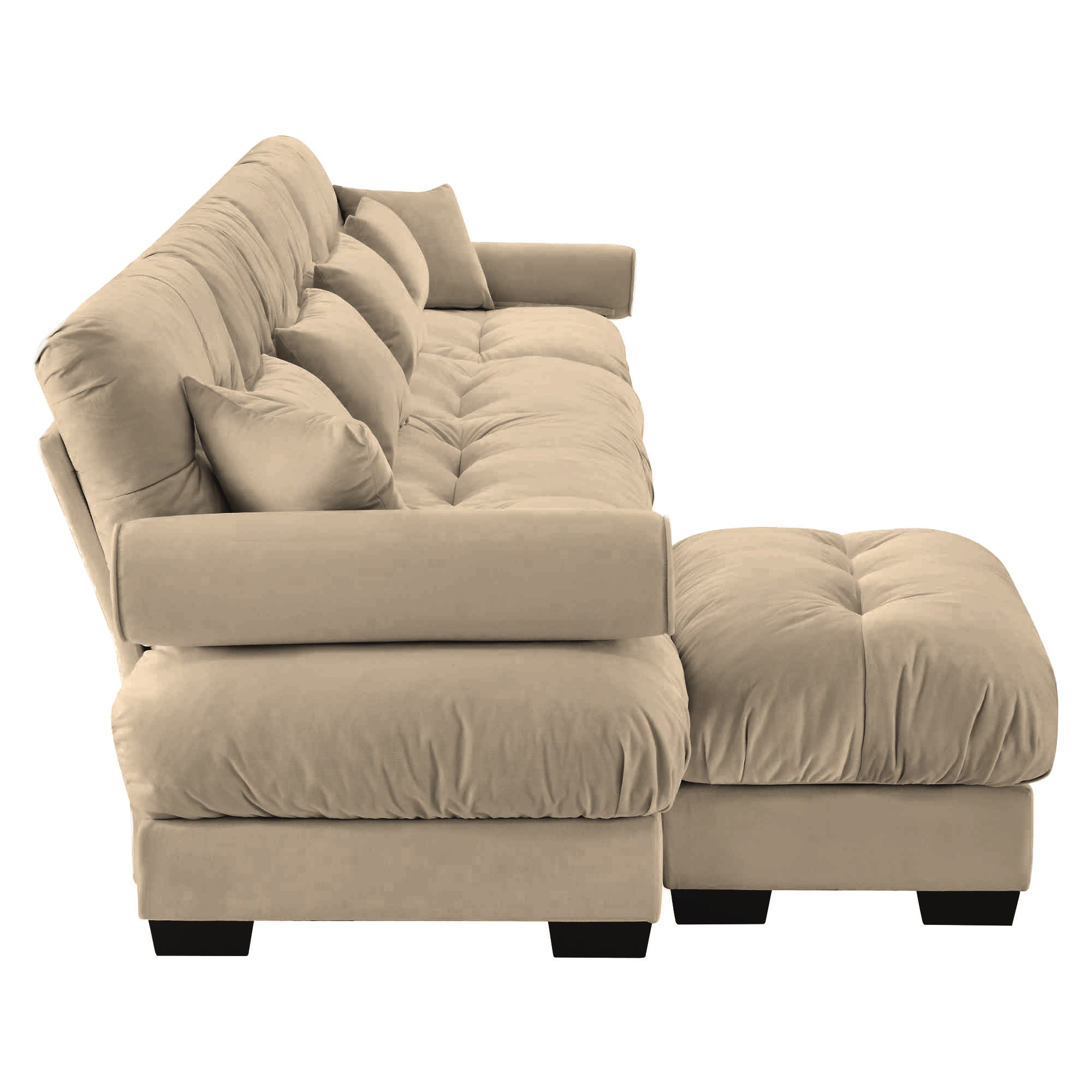 L-Shaped Convertible 4-Seater Cloud Sofa, Modern Velvet with Pillows and Bolstered Armrests,Camel