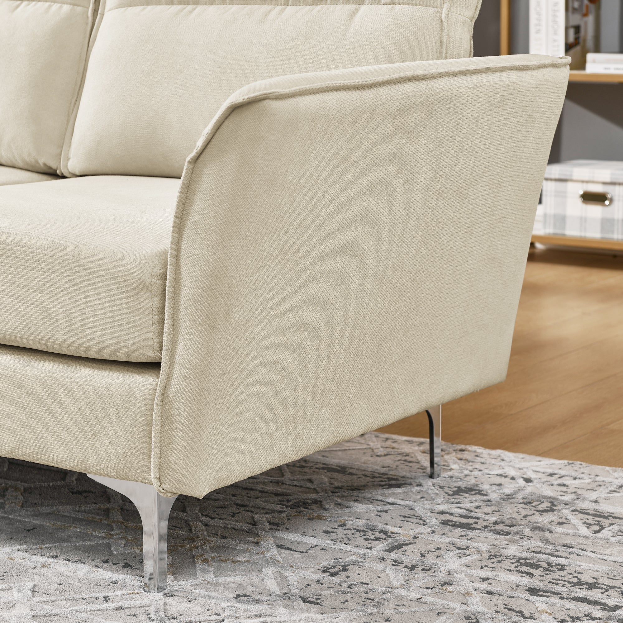 Modern Sofa 3-Seat Couch with Stainless Steel Trim and Metal Legs for Living Room,New package compression sofa technology,beige