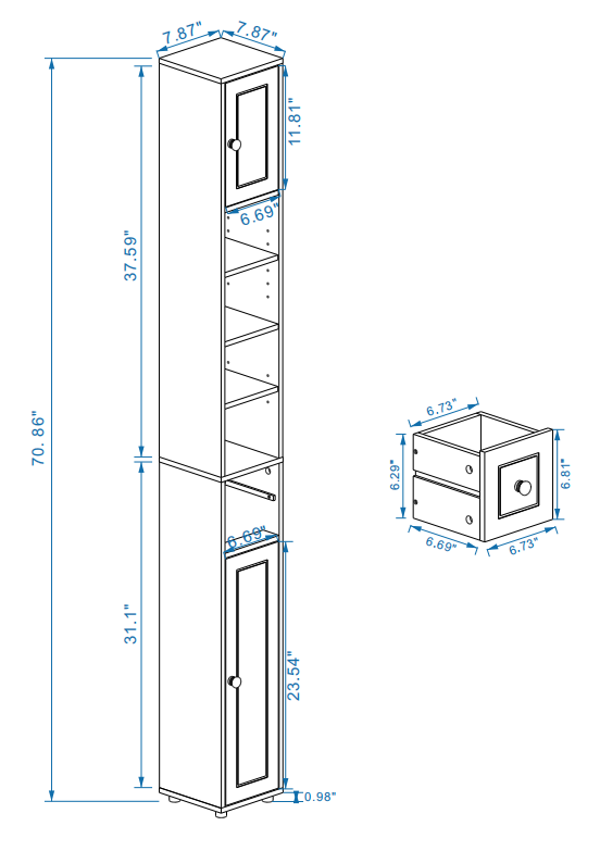 Tall Slim Bathroom Storage Cabinet, 71" Freestanding Bathroom Cabinet with 1 Drawer, 2 Doors and 4 Adjustable Shelves-White