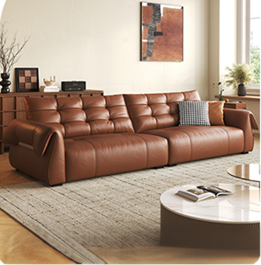 Luxurious Black Leather Sofa with Goose Down and Latex Cushioning for Ultimate Comfort hlkwd-4108