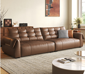 Luxurious Black Leather Sofa with Goose Down and Latex Cushioning for Ultimate Comfort hlkwd-4108