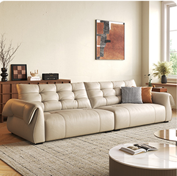 Luxurious Black Leather Sofa with Goose Down and Latex Cushioning for Ultimate Comfort hlkwd-4108