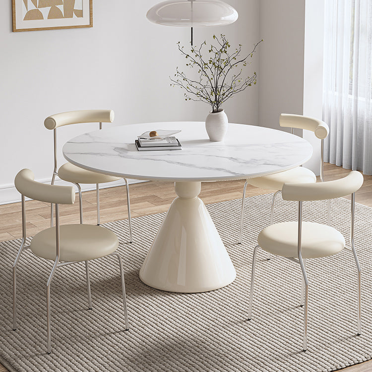 Minimalistic Round Marble Dining Table - Carbon Steel Pedestal Perfect for Diningroom jh-268