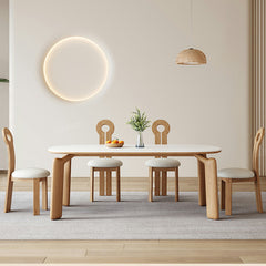 Modern Oval Dining Table with Marble Top & Ash Wood 4 Legs for 6-10 Seaters jh-264-na