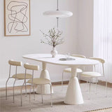 Minimalistic Oval Wooden Dining Table - Sintered Stone Top & Double Pedestals jh-078