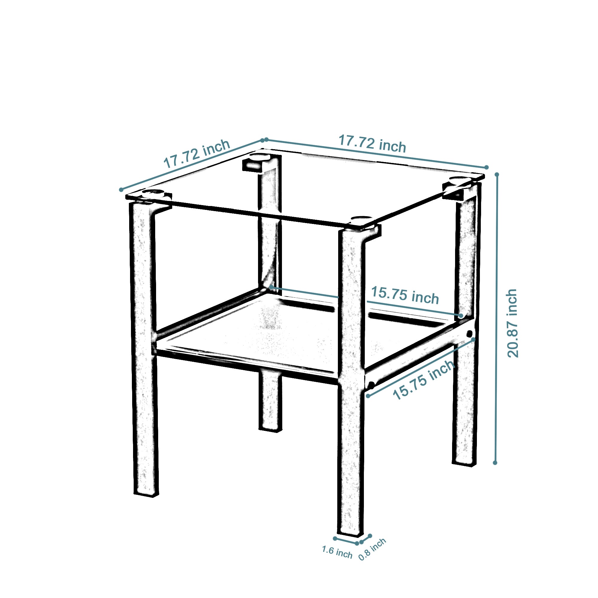 Glass two layer tea table, small round table, bedroom corner table, living room grey side table