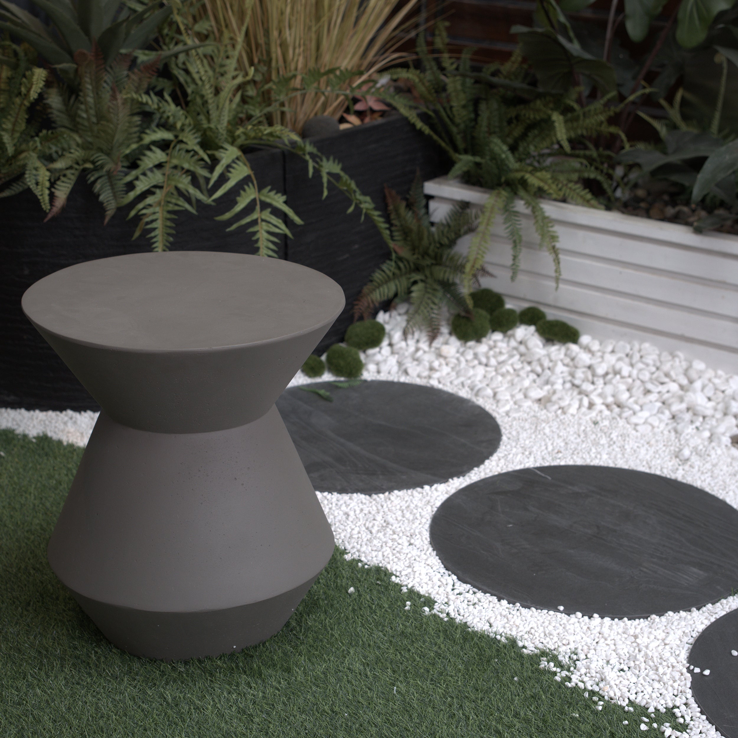 Decorative Garden Stool, 17.75" H Modern Heavy Duty Patio Sturdy Faux Terrazzo Accent Table Side Table Plant Table for Indoor Outdoor, Faux White