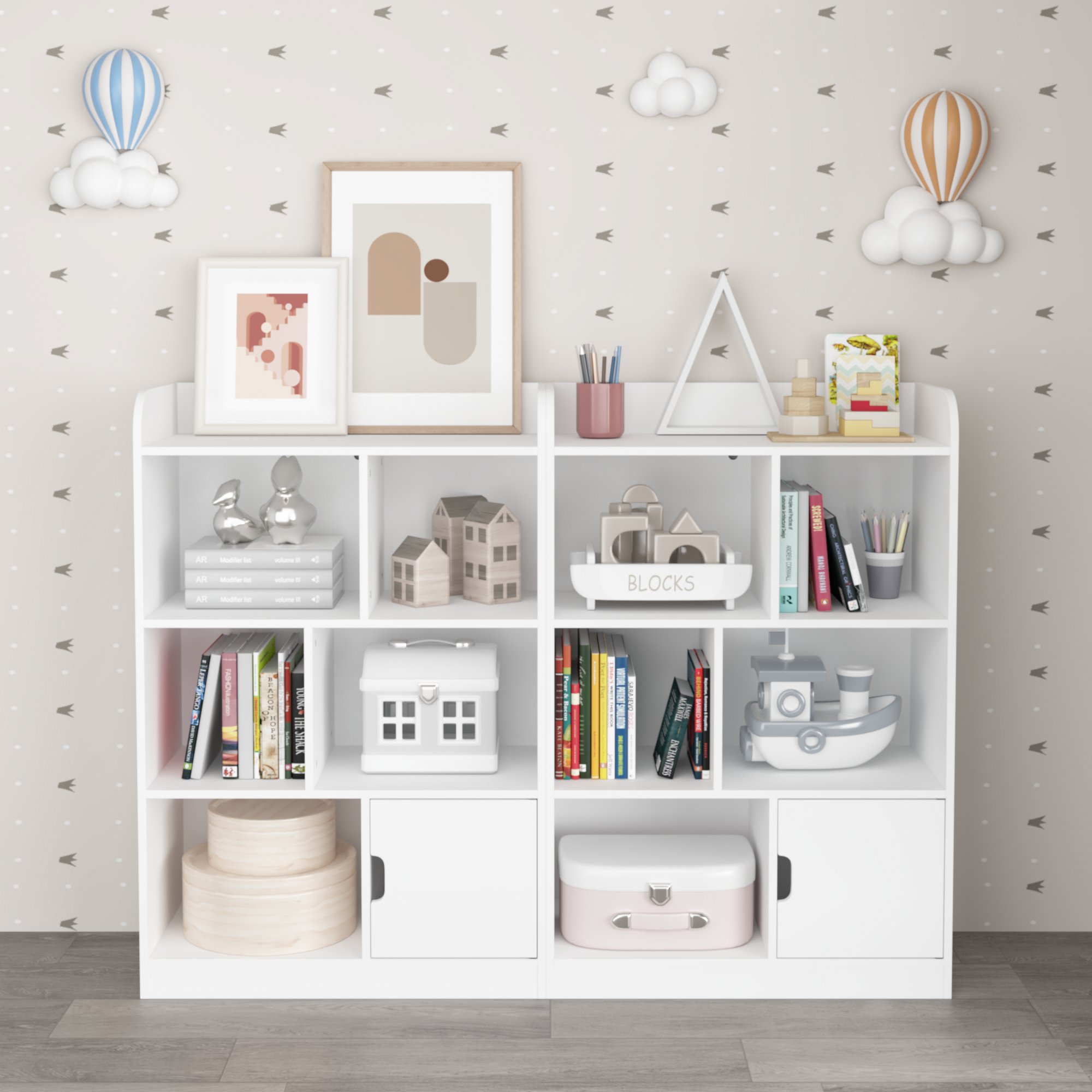 Kids Bookcase, Bookshelf with 6 Compartments, Freestanding Shelves and Cube Organizer, for Bedroom Living Room Office Closet School in White