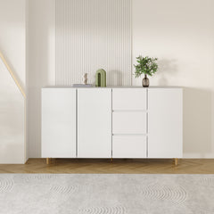 63" White Sideboard with Doors & Drawers for Storage Minimalistic Buffet for Dining Room