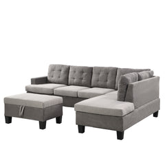 Sofa Set for Living Room with Chaise Lounge and Storage Ottoman Living Room Furniture Gray