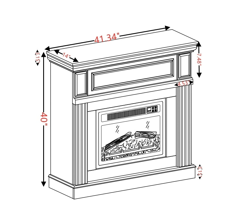 41.34" Electric Fireplace with Mantel & 23" Fireplace Insert, Adjustable Flame 41.34"W*14"D*40"H