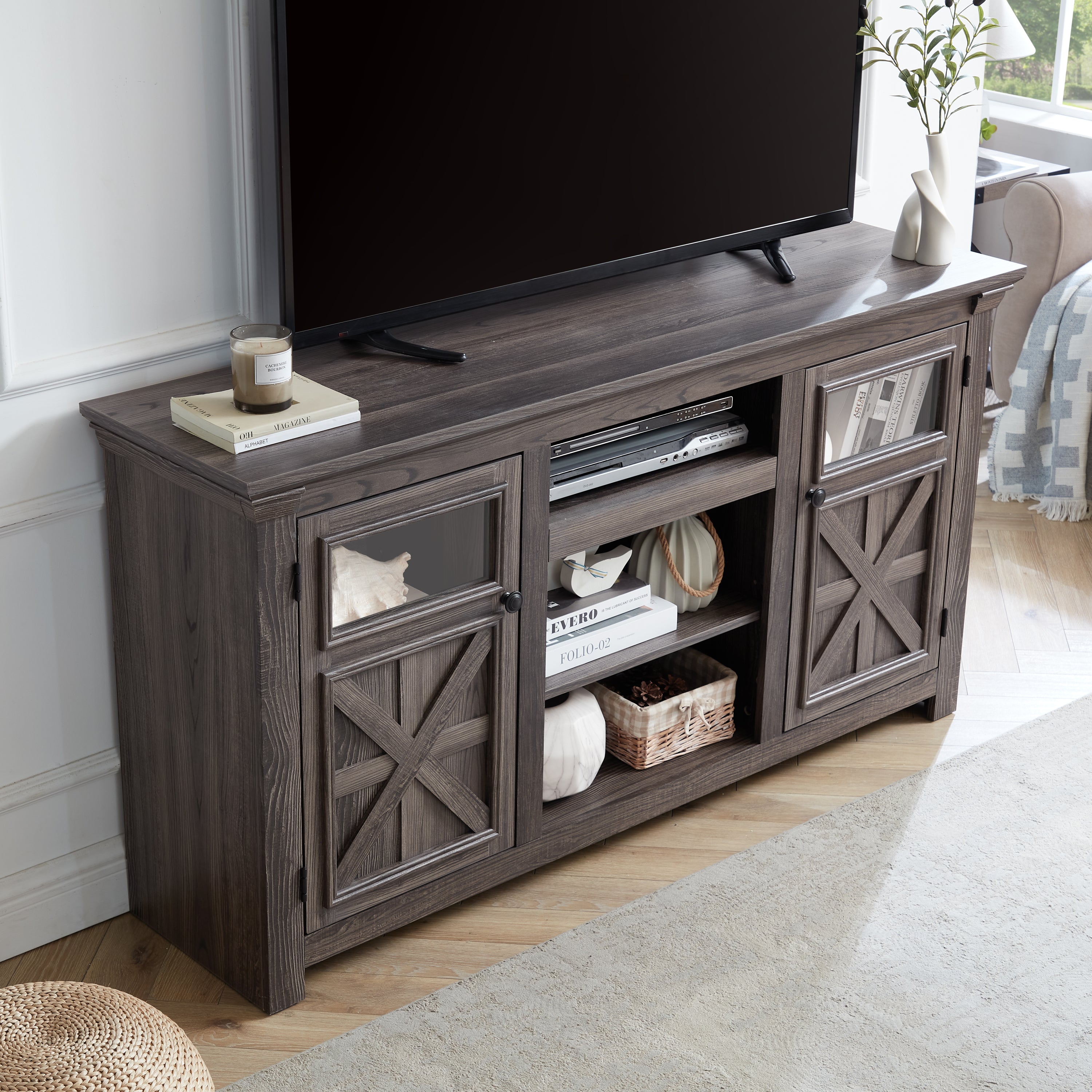 2 Door Farmhouse  TV Stand Barn Design with Large Barn Inspired Home Entertainment Console