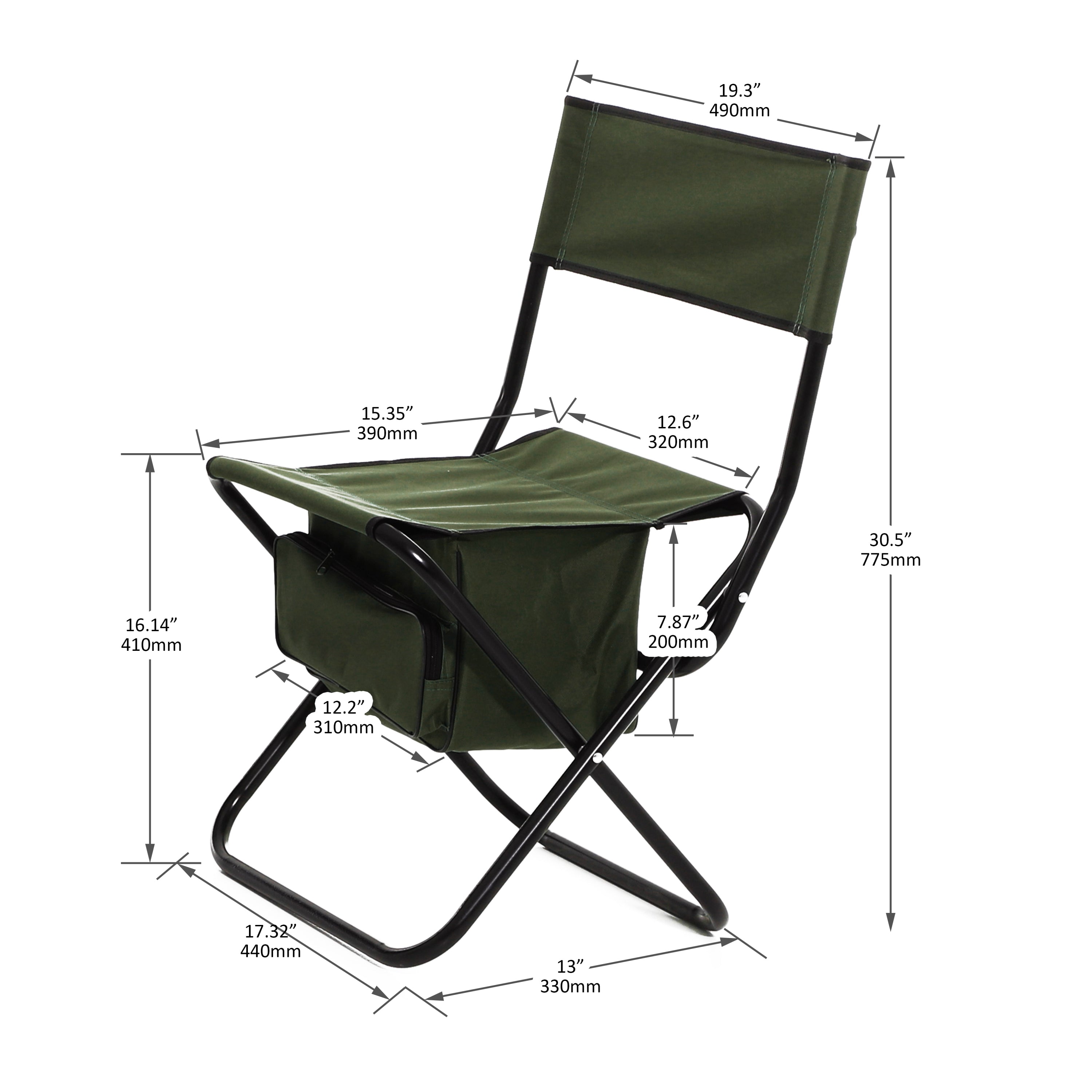 3-Piece Folding Table Chairs Set Patio Garden for Camping, BBQ & Backyard - Black/Green