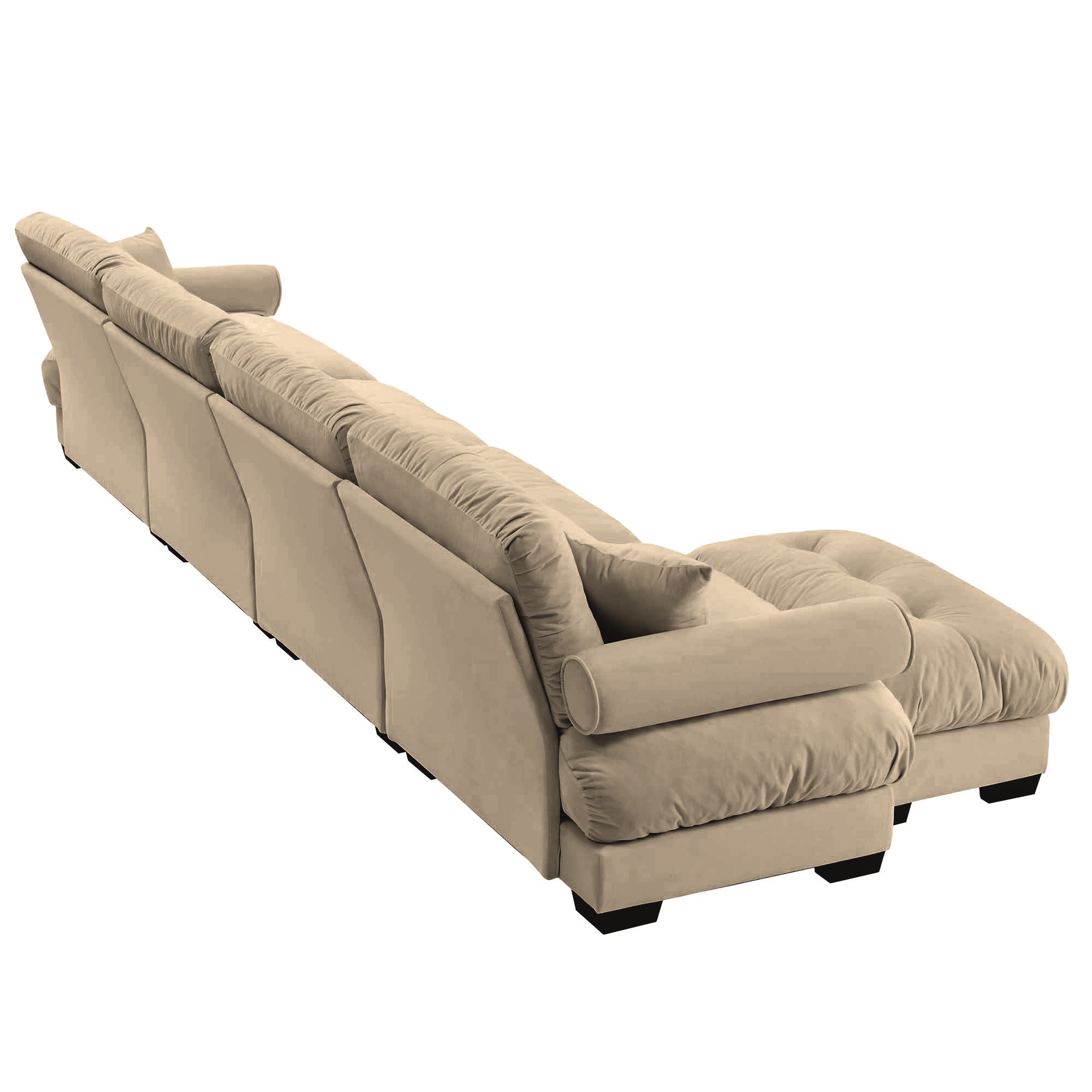 L-Shaped Convertible 4-Seater Cloud Sofa, Modern Velvet with Pillows and Bolstered Armrests,Camel