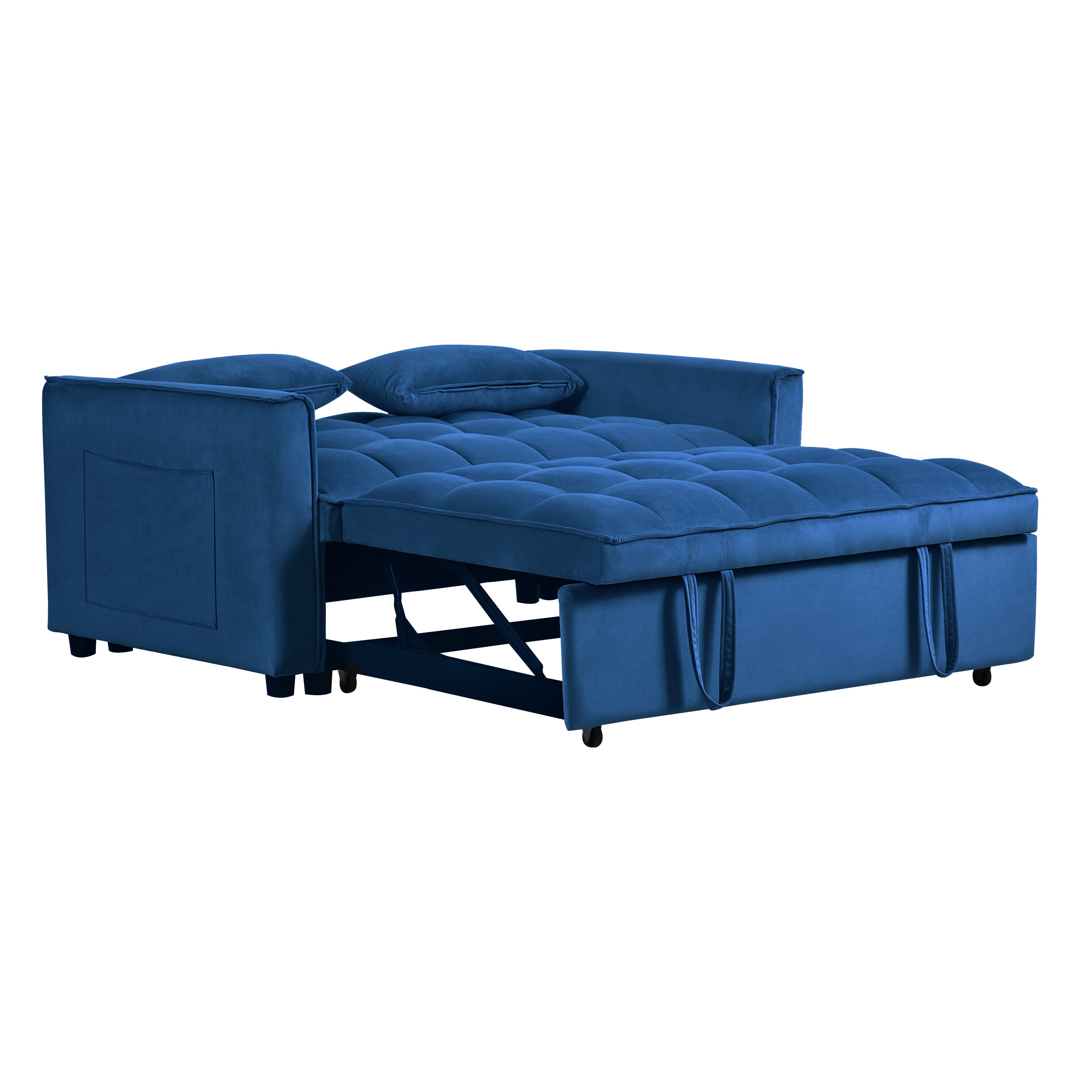3-in-1 Sleeper Sofa Bed with Velvet, Pillows & Storage – Blue