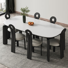 Oval Dining Table Marble Top & Ash Wood Frame for 6-8 Seaters - Modern Design jh-264-bn