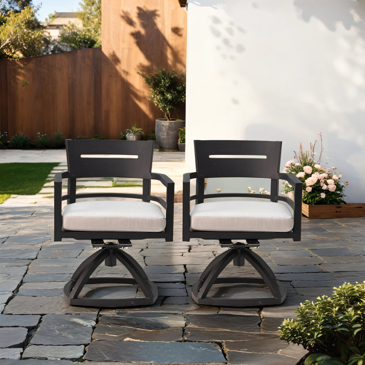 Outdoor Patio Aluminum Swivel Rocker 2PCS with Outdoor-grade Sunbrella Fabric Cushions, Ember Black