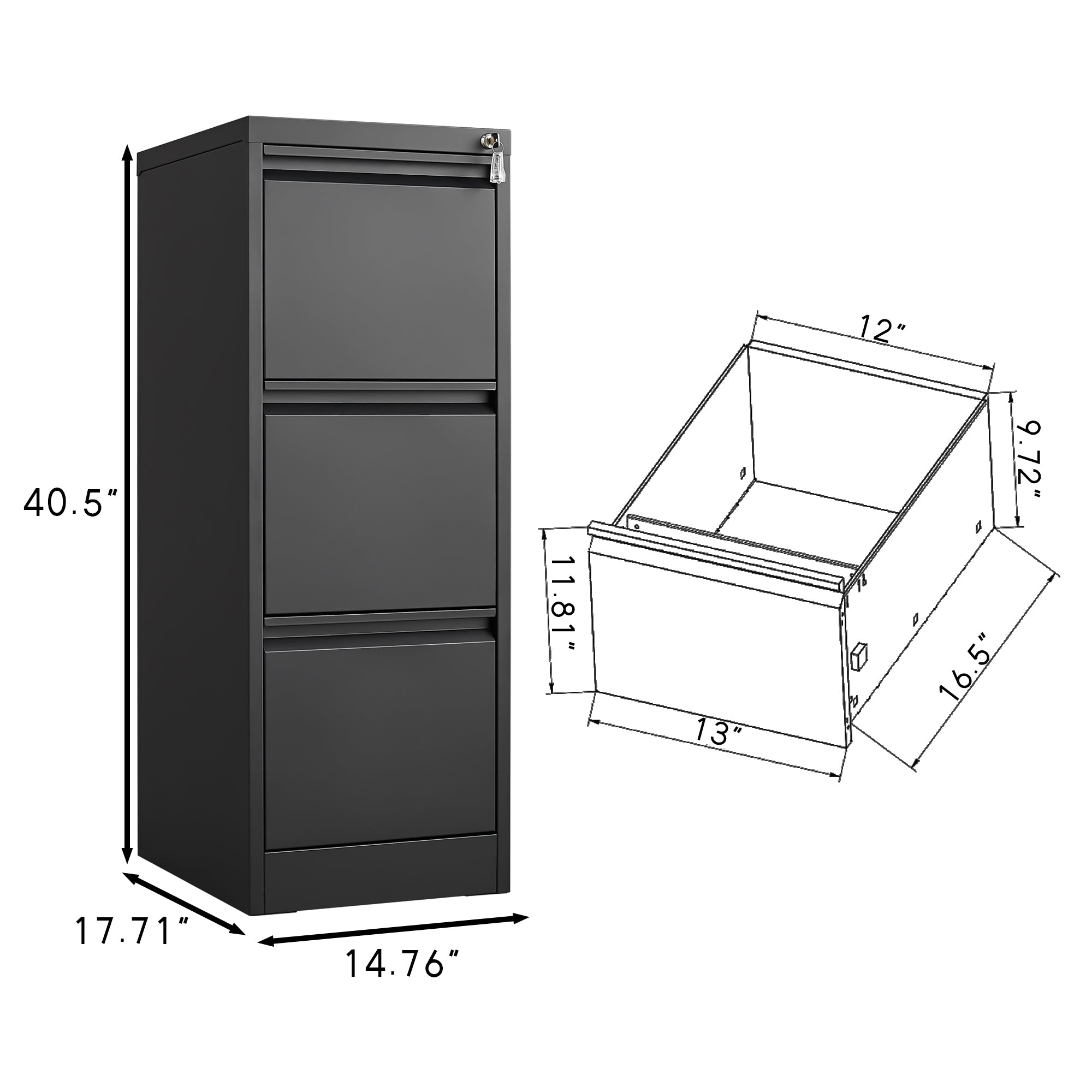 3 Drawer File Cabinet with Lock,Two Drawer Filing Cabinet,Vertical Metal File Cabinet for Home Office Organizer Storage Cabinet Fit Letter/A4/Legal Size File