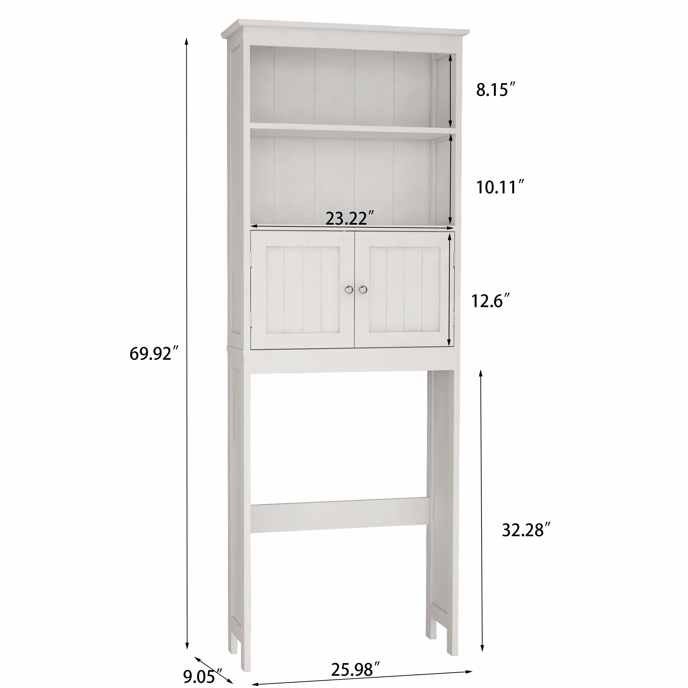 Over The Toilet Rack 2 -Tier Toilet Bathroom Spacesaver Storage Shelf with 2 Doors Wood Storage Organizer Cabinet for Bathroom Freestanding Shelf-White