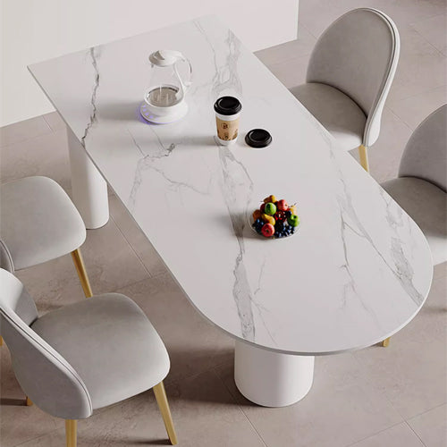 Luxurious Dining Table in White Oval Marble Top & 3 Metal Legs - Perfect for Your Dining Room msf-771