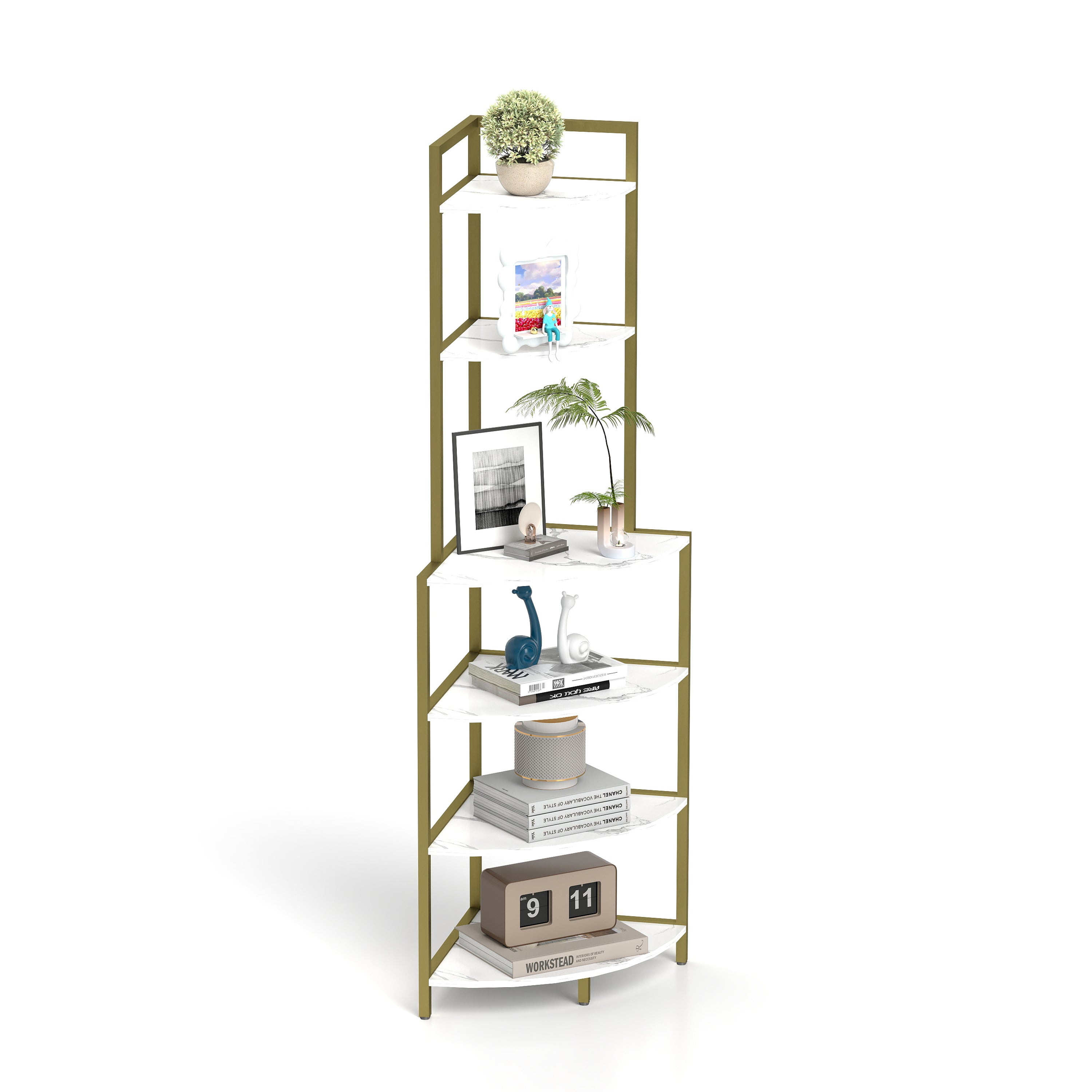 6-Tier Corner Bookshelf, Space-Saving Wood Rack for Home & Office