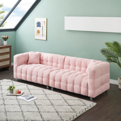 102" Pink Teddy Fleece Modular Pit Sofa with 2 Pillows for Living Room Luxurious 4-Seater Design