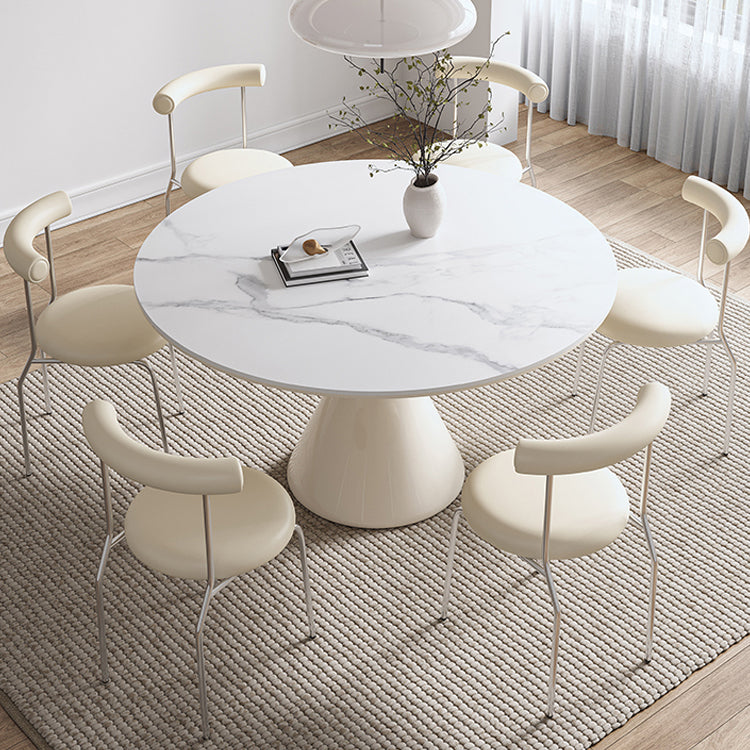 Minimalistic Round Marble Dining Table - Carbon Steel Pedestal Perfect for Diningroom jh-268