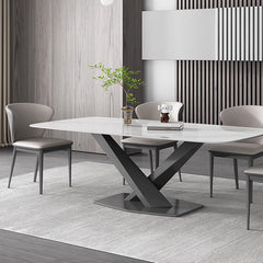 Modern Rectangular Dining Table with Marble Top & Laminated Wood Pedestals for 6 fps-773-msds