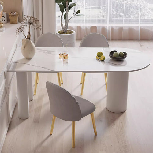 Luxurious Dining Table in White Oval Marble Top & 3 Metal Legs - Perfect for Your Dining Room msf-771