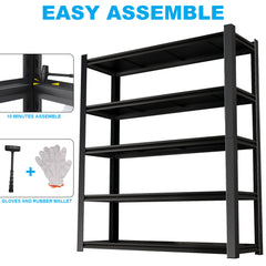 72.05 Inch Tall Black Metal Shelves with 5 Removable Dividers Are High Capacity and Load Bearing for Garages, Kitchens and Offices(72*47.27*23.62)