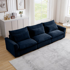 3 Seater Deep Seat Couches for Living Room, Wide and Deep Seat Comfy Living Roo Sofas with 3 Waist Pillows, Blue Corduroy