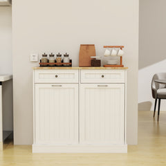 Two Drawers and Two-Compartment Tilt-Out Trash Cabinet Kitchen Trash Cabinet-White