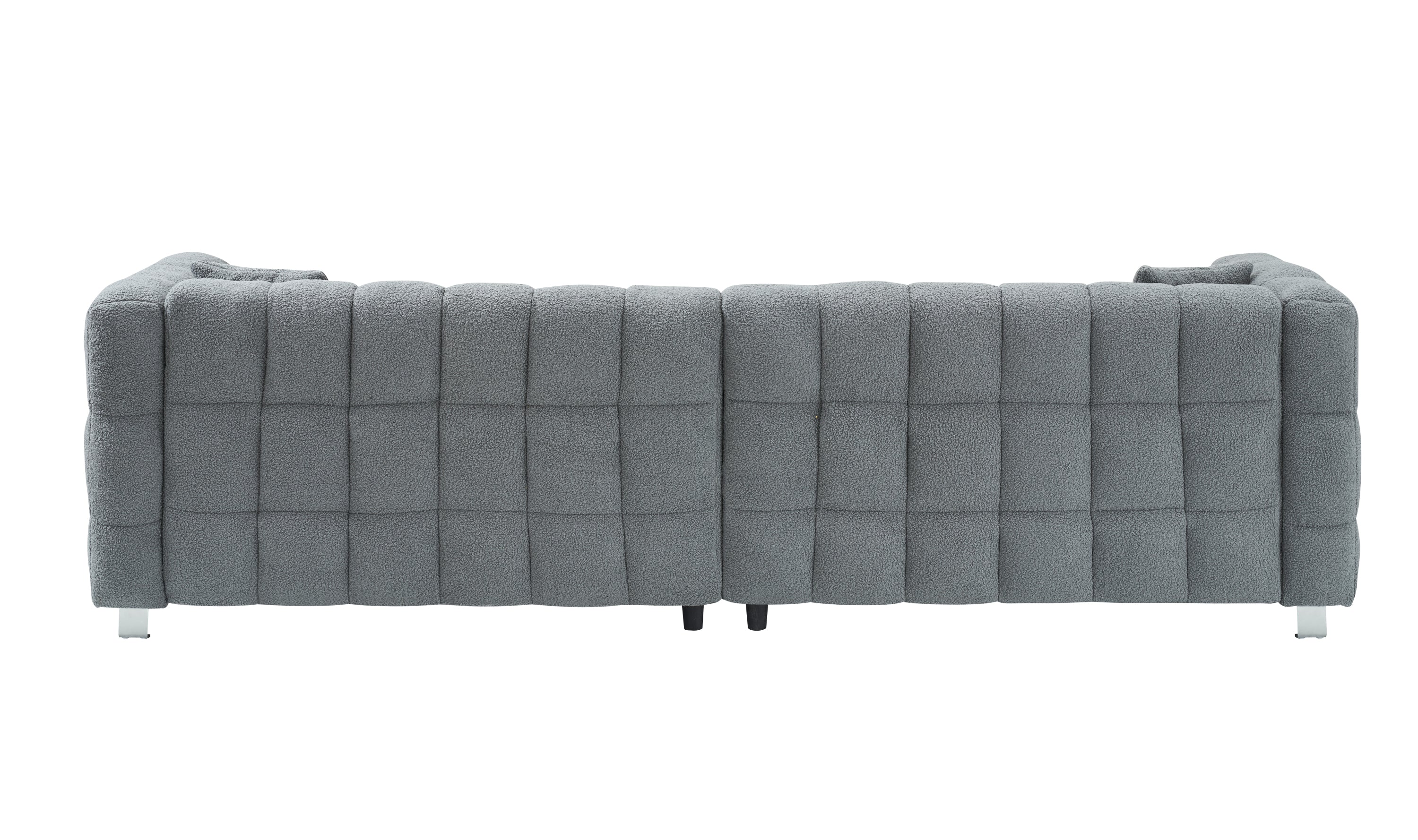 Modern 102" Gray Teddy Fleece Modular Pit Sofa with 2 Pillows for Living Room