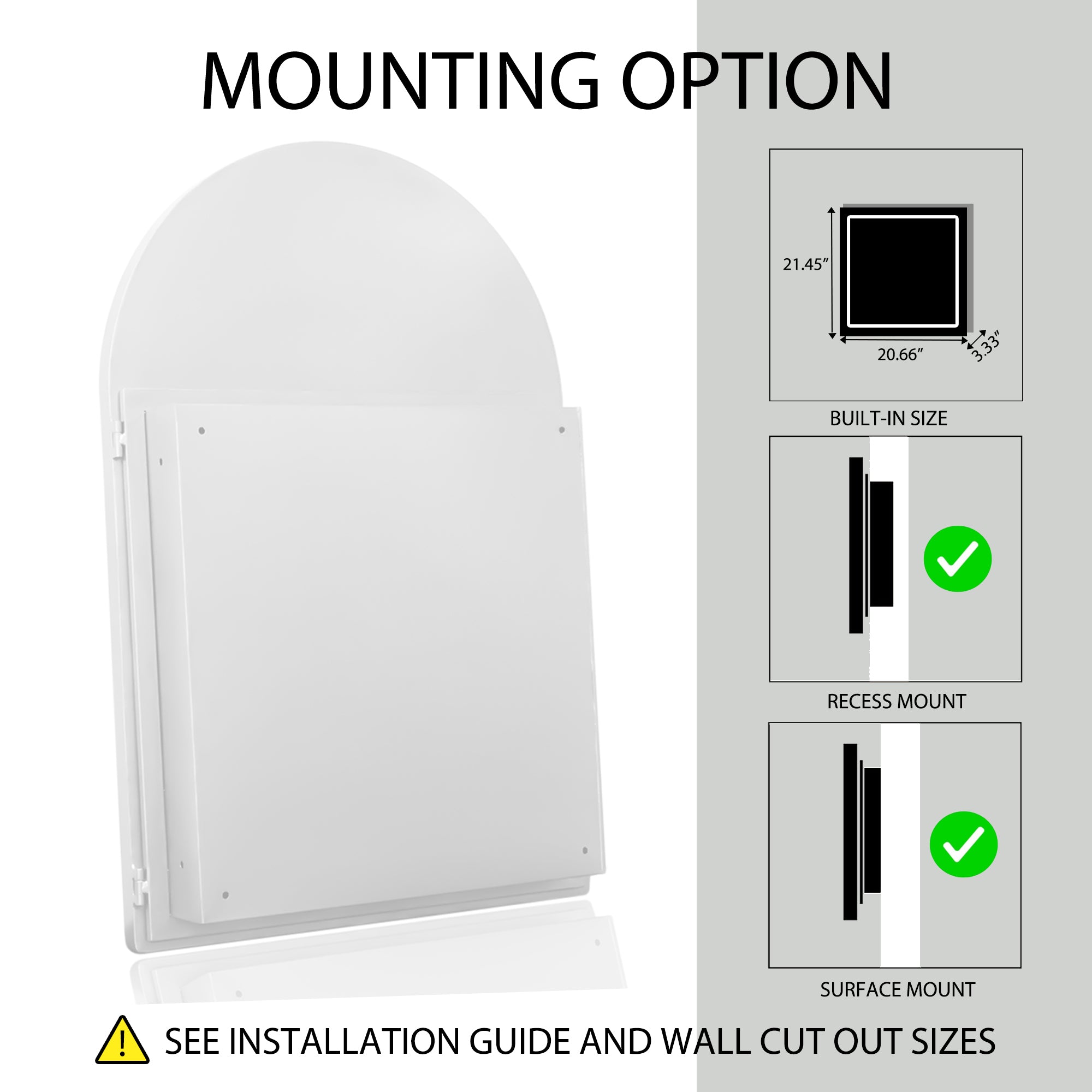 24x36 Inch Arched Recessed Medicine Cabinet, Metal Framed Bathroom Wall Cabinet with Mirror and Adjustable Shelves, Wall Mirror with Storage for Bathroom, White