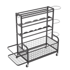 4-Tier Rolling Sports Organizer with Ball Storage & Hooks