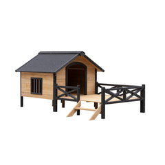 Large Wooden Dog Kennel with Porch, Outdoor Cabin House for Medium & Large Dogs