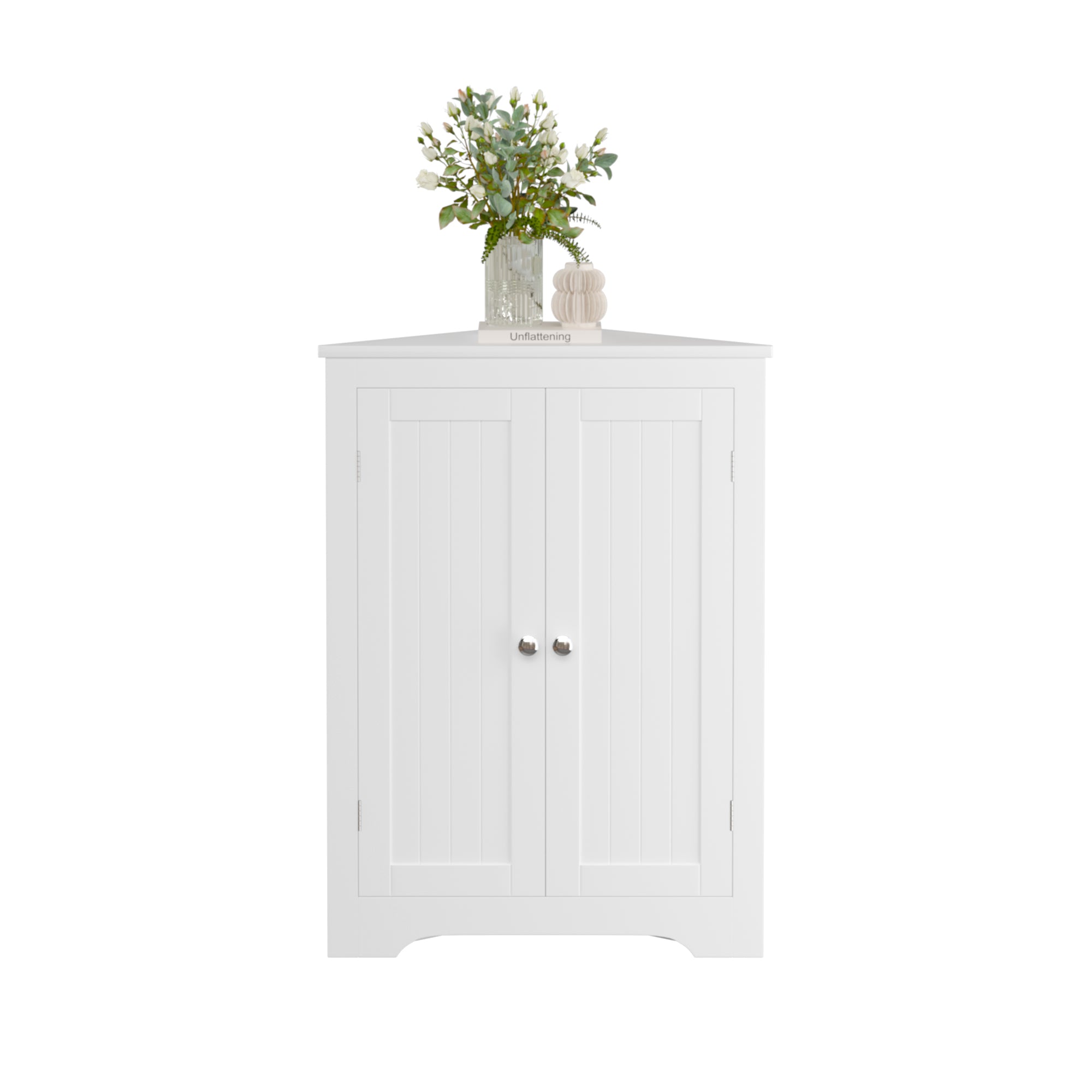 Floor Corner Cabinet with 2 Doors and Adjustable Shelves, Freestanding Narrow Cabinet Organizer, Corner Storage Cabinets for Bathroom, Kitchen, Living Room, or Bedroom, White