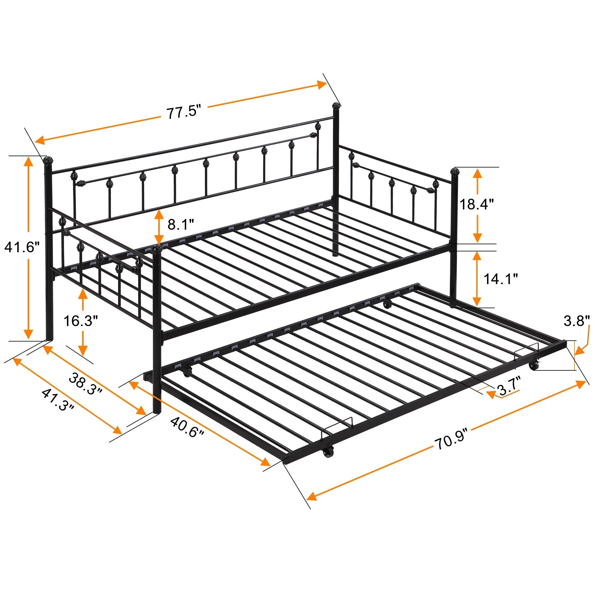 Daybed with trundle  BLACK