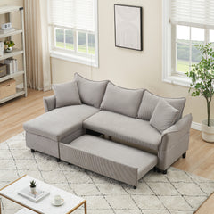 Modern 80" Gray Corduroy Sofa Bed With Two Small Pillows - 3-Seater Pull-Out Sofa With Storage