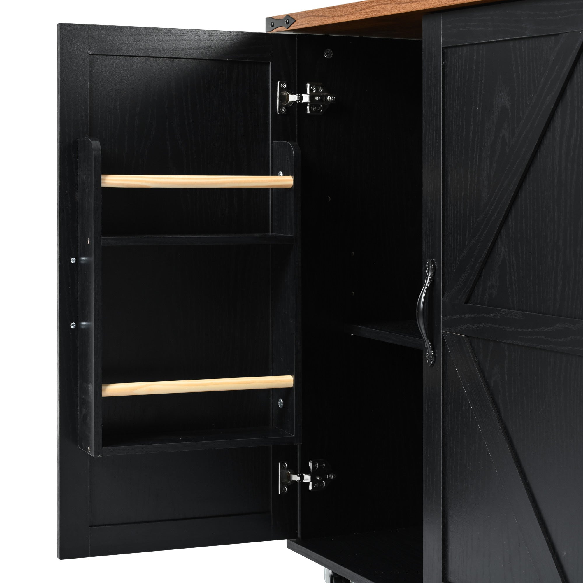 K&K 54.5" Kitchen Storage Island  with Internal Storage Rack, Drop Leaf, Spice Rack, Rolling Kitchen Cart on Wheels, Black