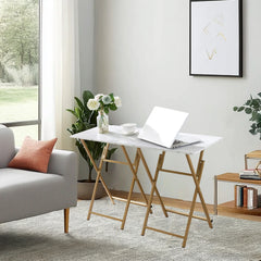 Gold & White Folding TV Tray Table, No Assembly Required