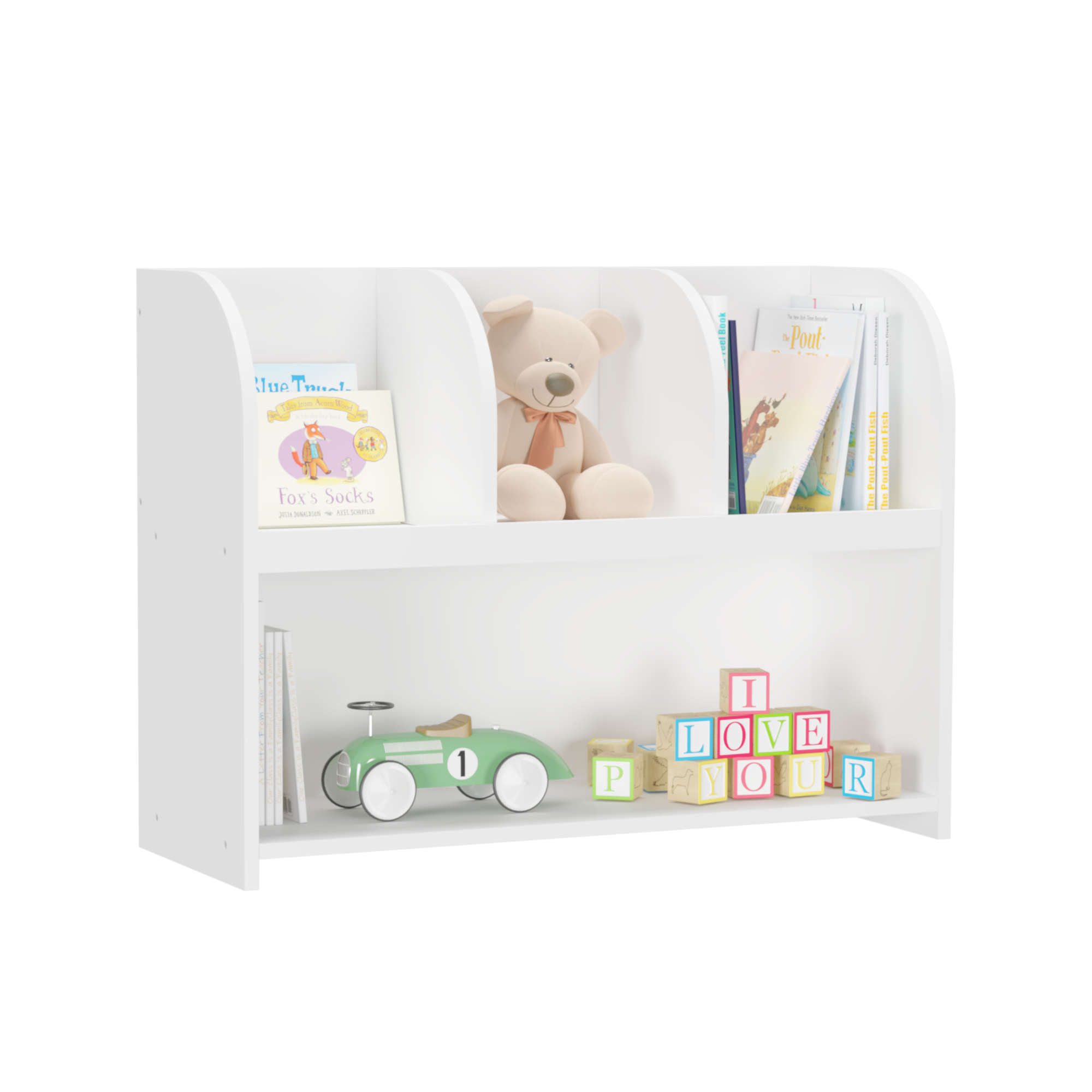 Kids Bookcase with 4 Compartments, Storage Book Shelf, Storage Display, Rack,Toy Organizer for Children's Room, Playroom, Nursery