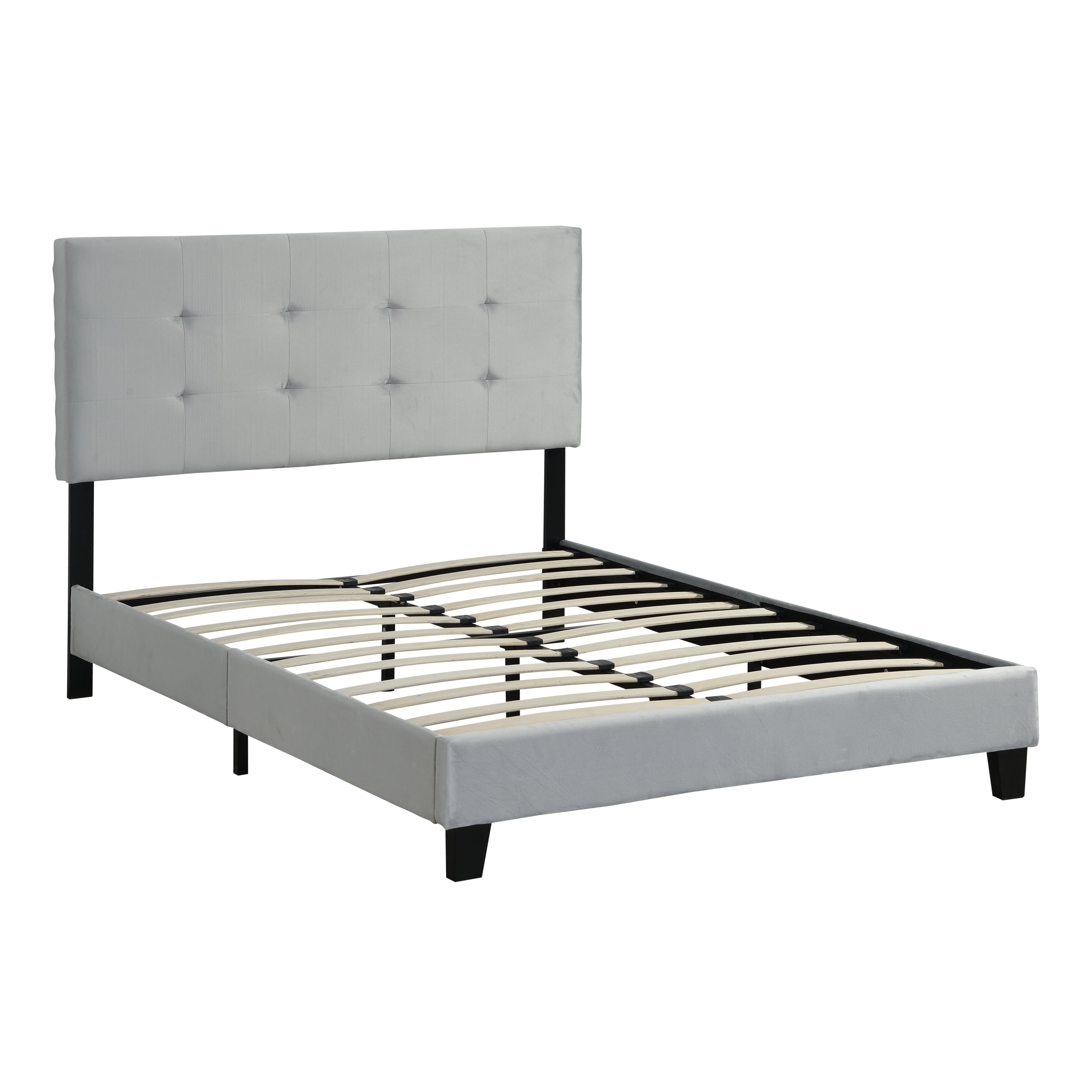 Full Size Upholstered  Platform Bed Frame with  pull point Tufted Headboard, Strong Wood Slat Support, Mattress Foundation, No Box Spring Needed, Easy Assembly,  Gray