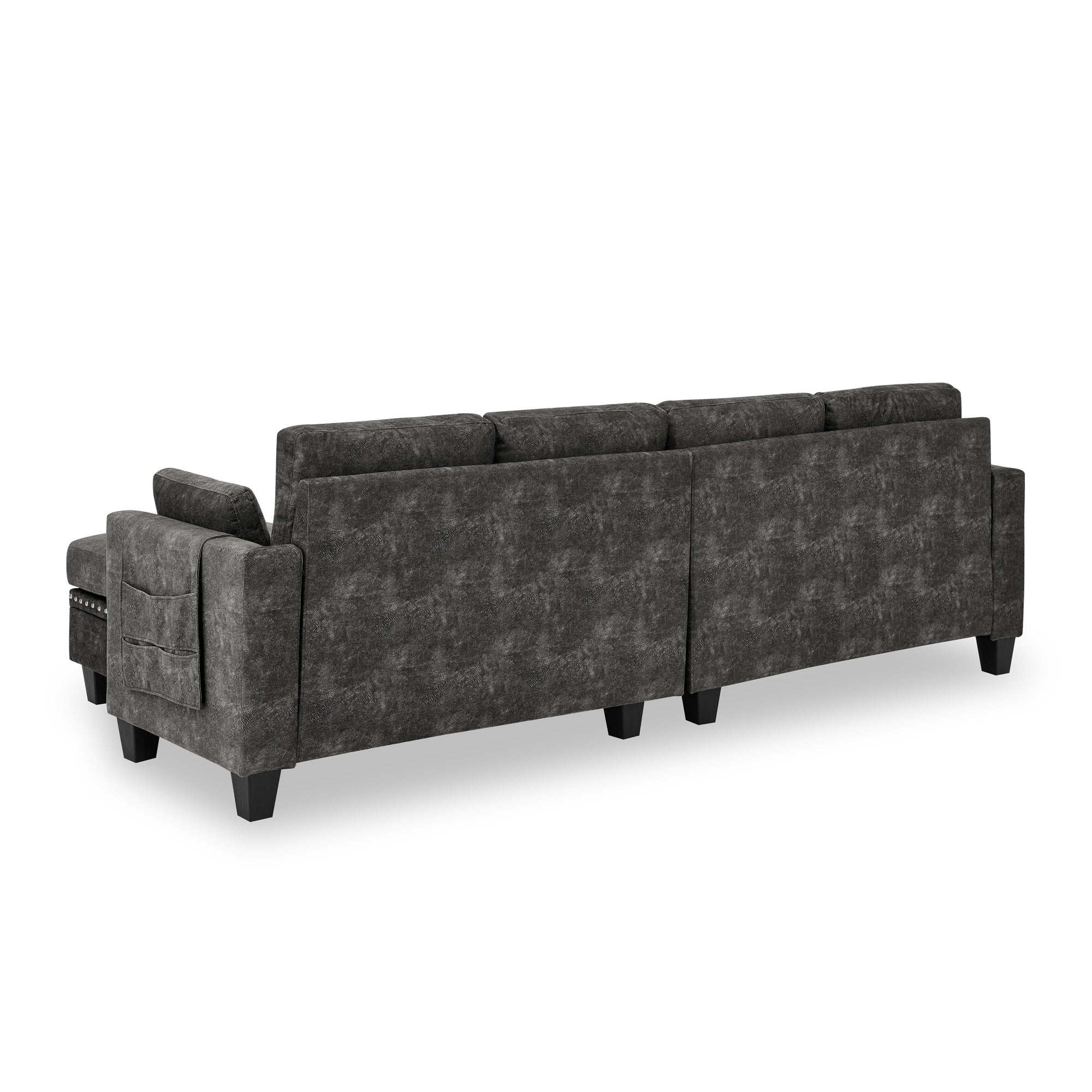 Sectional 3-Seaters Sofa ,Double-sided multi-functional footstool, storage mat , Non-slip leg, two pillows, Velvet, Dark grey